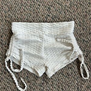 White Textured High-Waisted Shorts